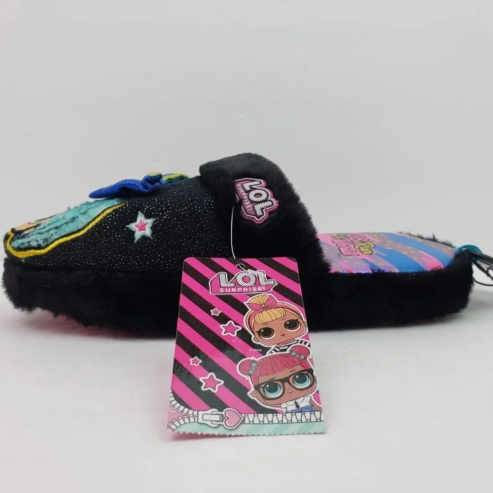 LOL Surprise BBs Run The World Girls Size 2/3 Black Pink Comfy Slip On Slippers